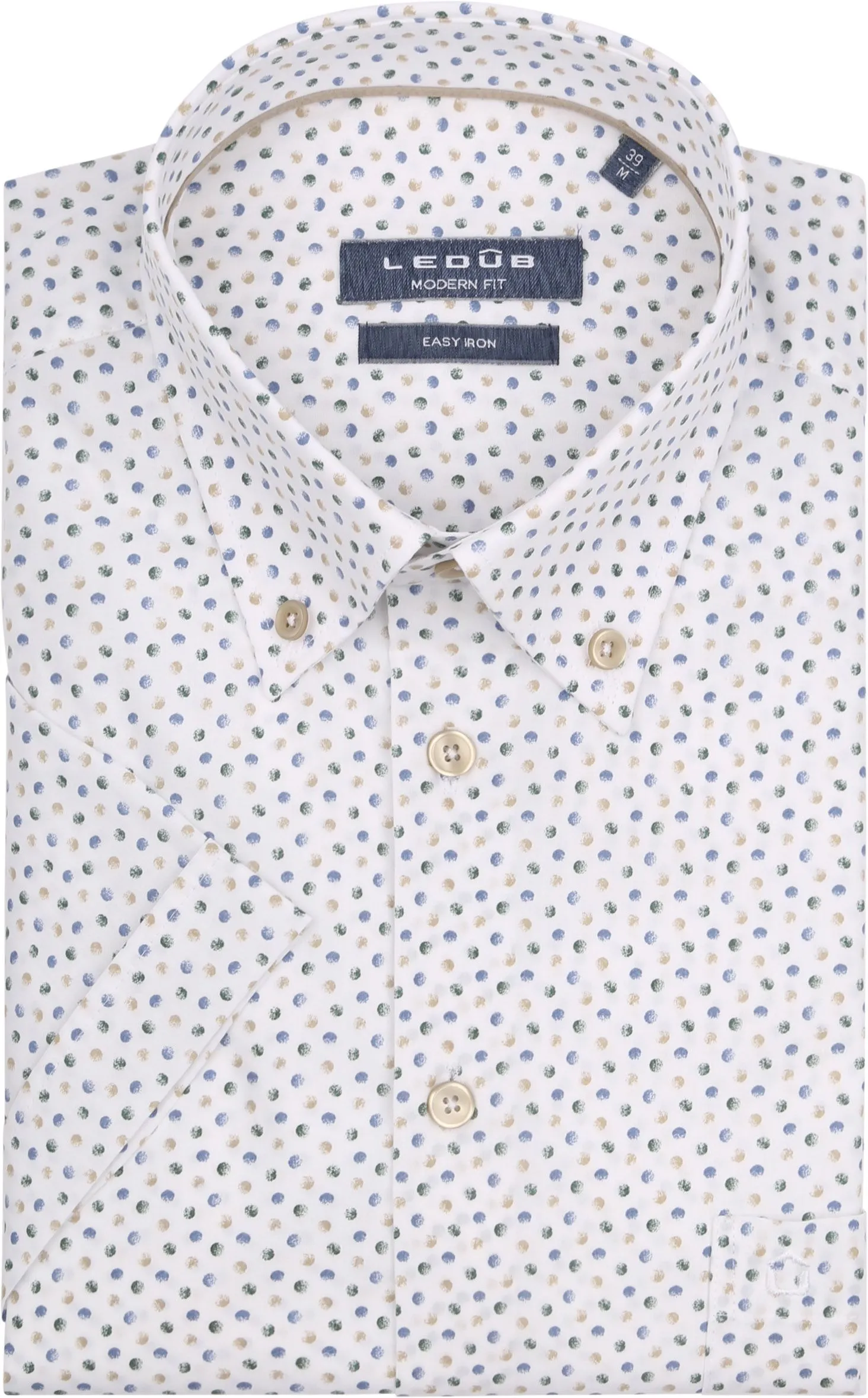 Ledub  Short Sleeve Overhemd Stippen Groen